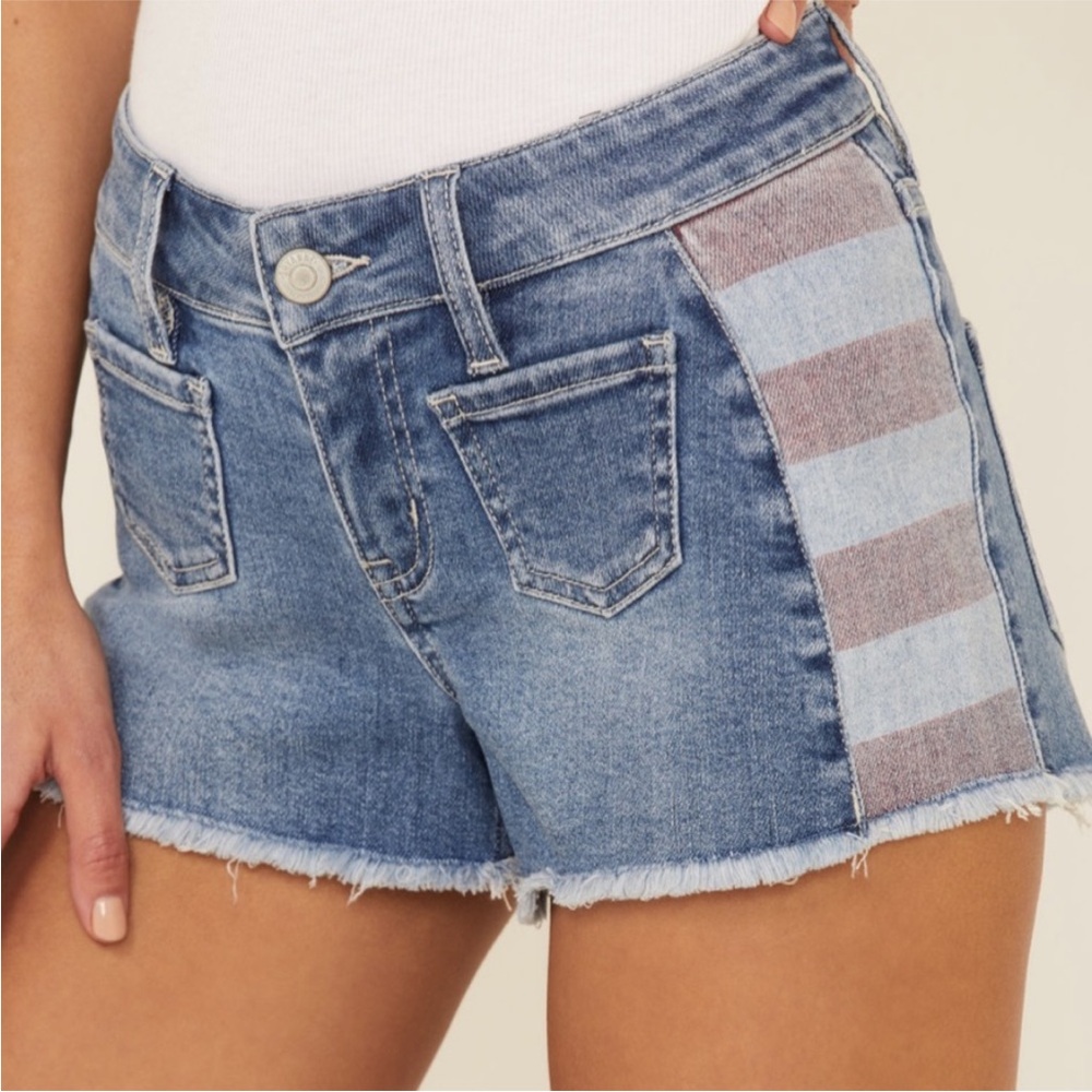 Shyanne Denim Shorts Womens Size 27 Patriotic Stars Stripes Raw Hem